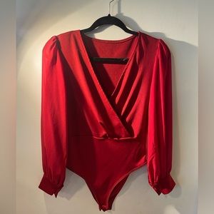 Gently Used SHEIN Red Bodysuit with Sheer Sleeves - Size Small